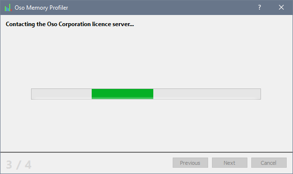 The licensing dialog communicating with the Oso Corporation licence server