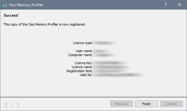 The licensing dialog displaying your licence information