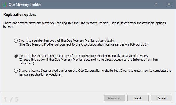 Licensing dialog options