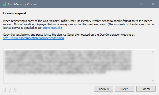 The licensing dialog with the licence request text