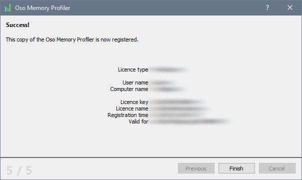 The licensing dialog showing your registration information
