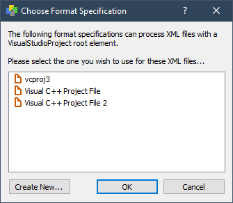 The format specification selection dialog.