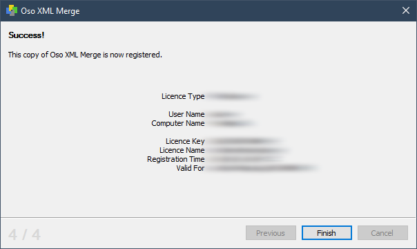 The licensing dialog displaying your licence information.