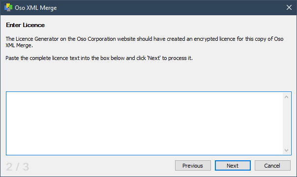 The licensing dialog asking for your encrypted licence.