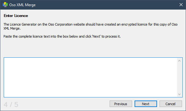 The licensing dialog where you can enter the response from the Oso Corporation licence server.